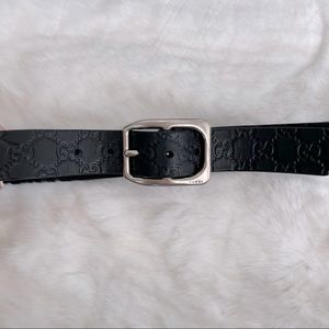 GUCCI Men’s black leather belt silver hardware 38” long 1.5” wide